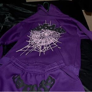 Purple Hoodie and Sweatpants Set with Spider Web Design